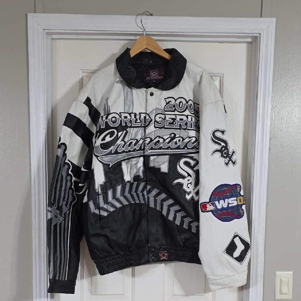 Men's Black and White World Series Champion Varsity Jacket